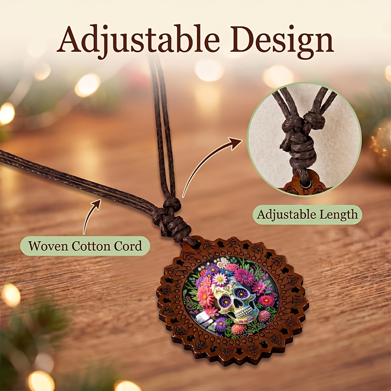 Vibrant Floral Pattern Wooden Necklace for Daily Wear